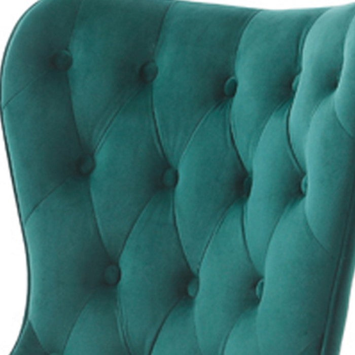 Button Tufted Curved Back Dining Chair, Set of 2,  Blue and Gold