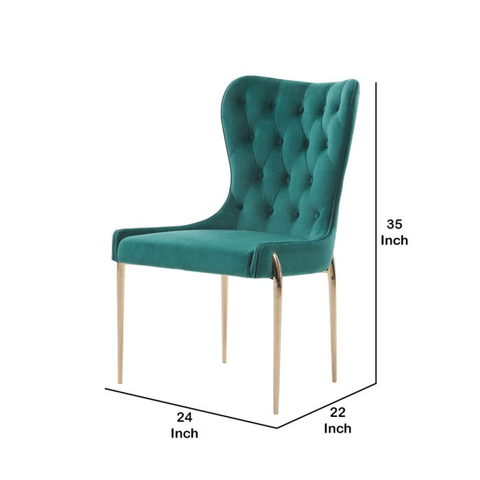 Button Tufted Curved Back Dining Chair, Set of 2,  Blue and Gold