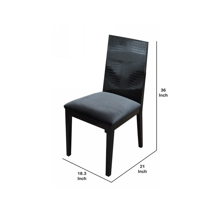 Transitional Fabric Upholstered Dining Chair with Textured Back, Black - Set of 2