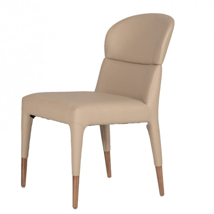 Wooden Dining Chair with Stitched Curved Backrest, Set of 2, Beige and Gold