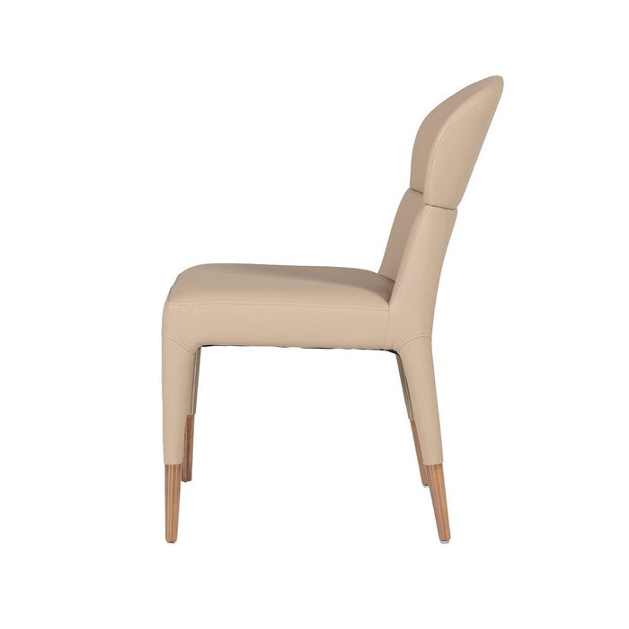 Wooden Dining Chair with Stitched Curved Backrest, Set of 2, Beige and Gold