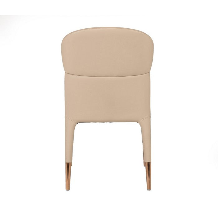 Wooden Dining Chair with Stitched Curved Backrest, Set of 2, Beige and Gold