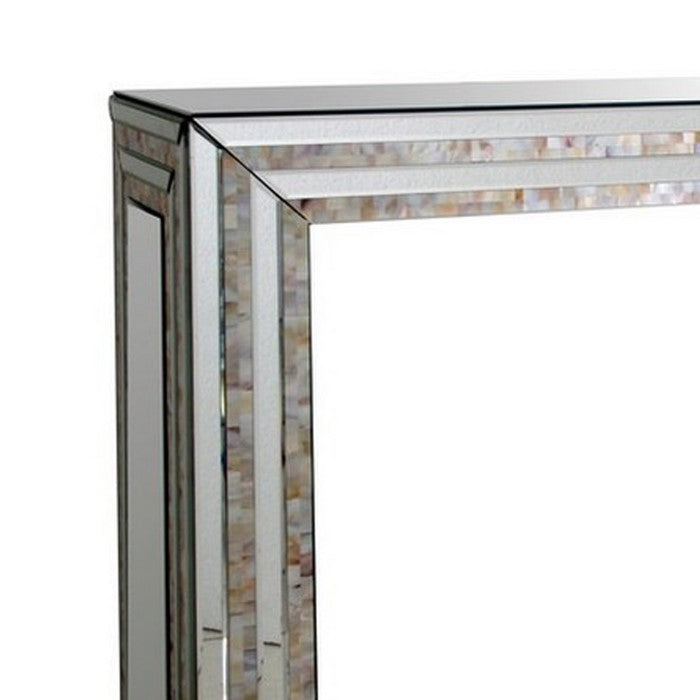 Mirrored Top and Sides Console Table with Shell Inlay, Silver