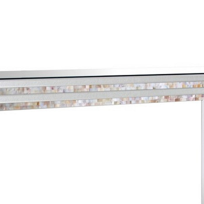 Mirrored Top and Sides Console Table with Shell Inlay, Silver