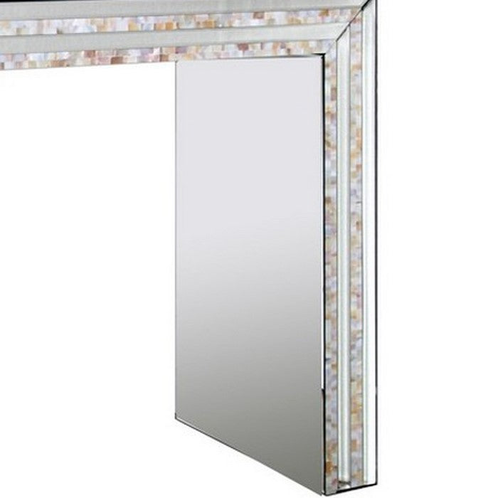 Mirrored Top and Sides Console Table with Shell Inlay, Silver