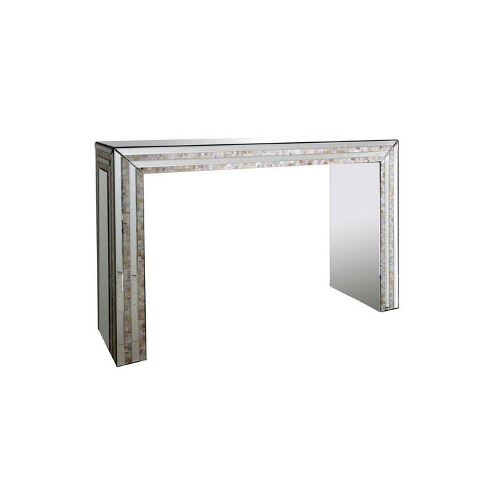 Mirrored Top and Sides Console Table with Shell Inlay, Silver