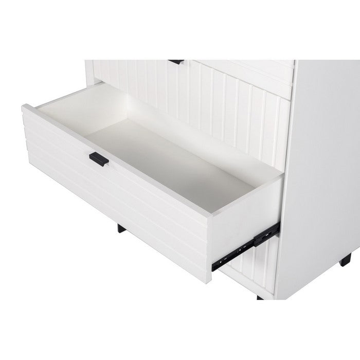 Wooden 5 Drawer Chest with Bar Pulls and Metal Straight Legs, White
