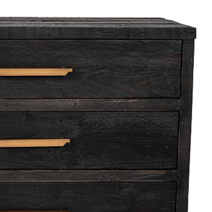 6 Drawer Wooden Dresser with Bar Handles and Angled Legs, Black and Gold