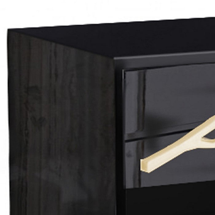 1 Drawer Wooden Nightstand with Metal Legs and Accents, Black and Gold