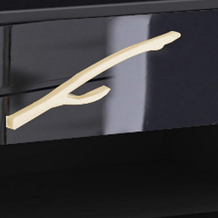 1 Drawer Wooden Nightstand with Metal Legs and Accents, Black and Gold