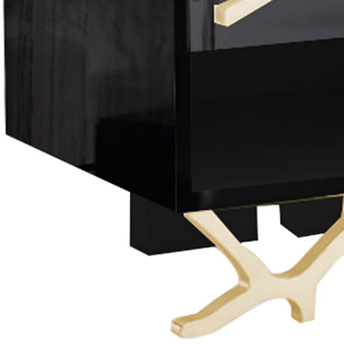 1 Drawer Wooden Nightstand with Metal Legs and Accents, Black and Gold