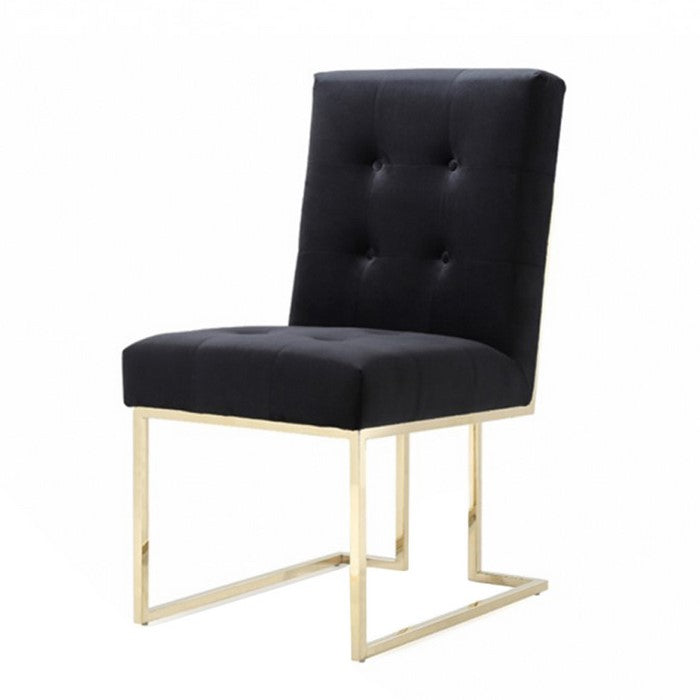 Button Tufted Dining Chair with Cantilever Base, Set of 2, Black and Gold