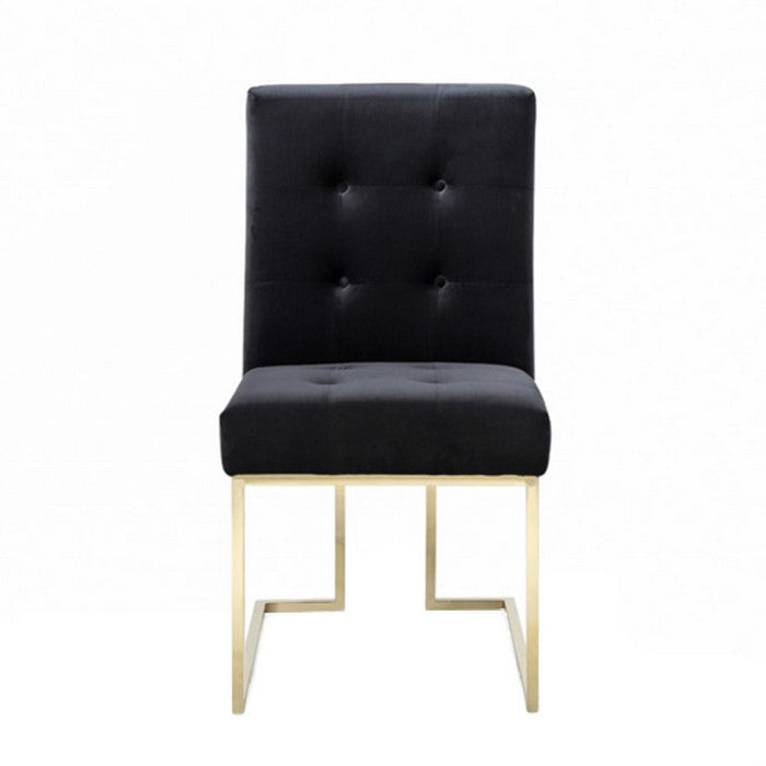 Button Tufted Dining Chair with Cantilever Base, Set of 2, Black and Gold