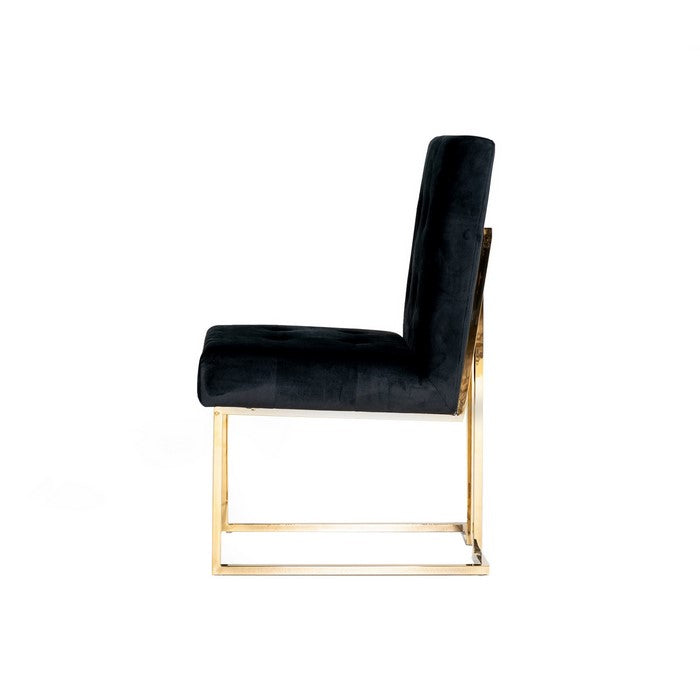 Button Tufted Dining Chair with Cantilever Base, Set of 2, Black and Gold