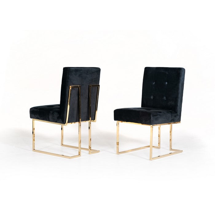 Button Tufted Dining Chair with Cantilever Base, Set of 2, Black and Gold