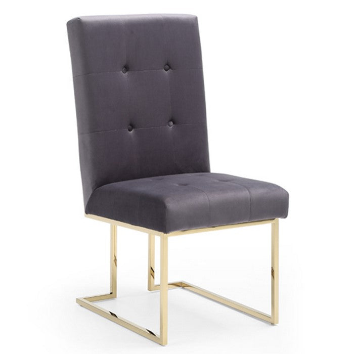 Button Tufted Dining Chair with Cantilever Base, Set of 2, Gray and Gold