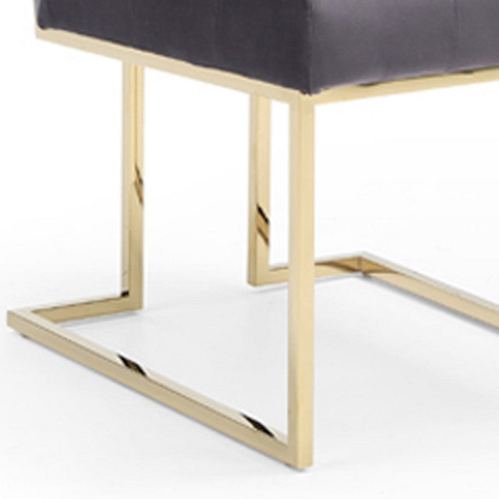 Button Tufted Dining Chair with Cantilever Base, Set of 2, Gray and Gold