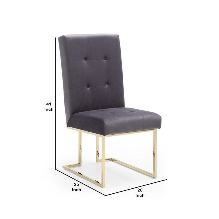 Button Tufted Dining Chair with Cantilever Base, Set of 2, Gray and Gold