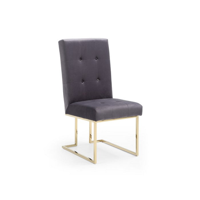 Button Tufted Dining Chair with Cantilever Base, Set of 2, Gray and Gold