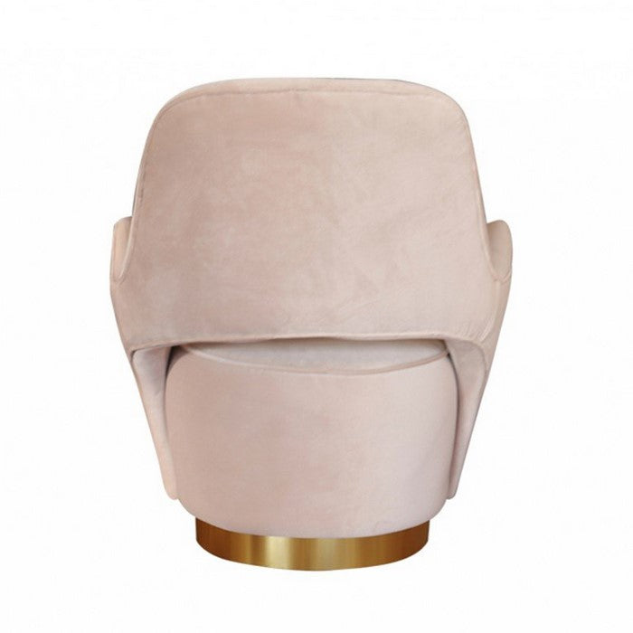 Velvet Lounge Chair with Throw Pillow and Plinth Base, Beige and Gold