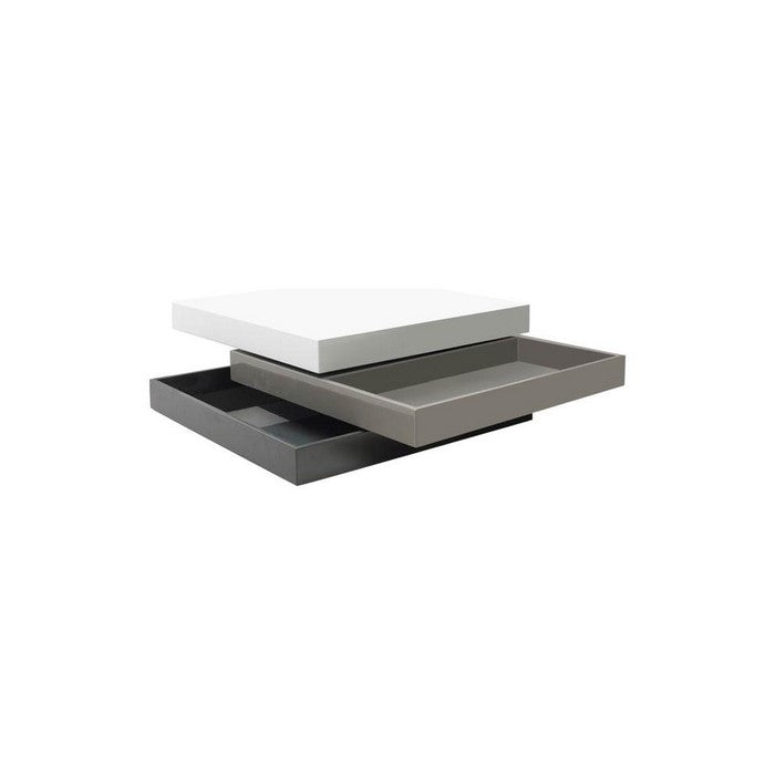 Wooden Stackable Coffee Table with Swivel Mechanism, White and Gray