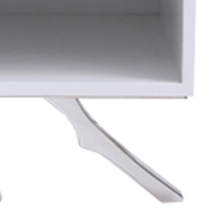 1 Drawer Wooden Nightstand with Metal Legs and Accents, White and Silver
