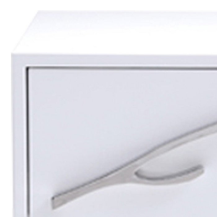 1 Drawer Wooden Nightstand with Metal Legs and Accents, White and Silver