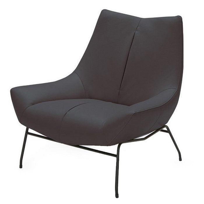 Winged Back Leatherette Lounge Chair with Flared Arms, Dark Gray