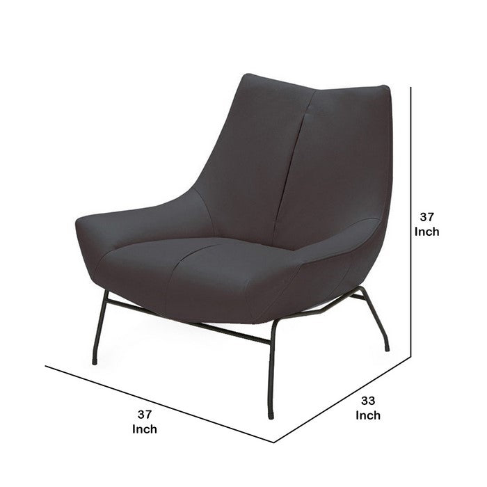 Winged Back Leatherette Lounge Chair with Flared Arms, Dark Gray