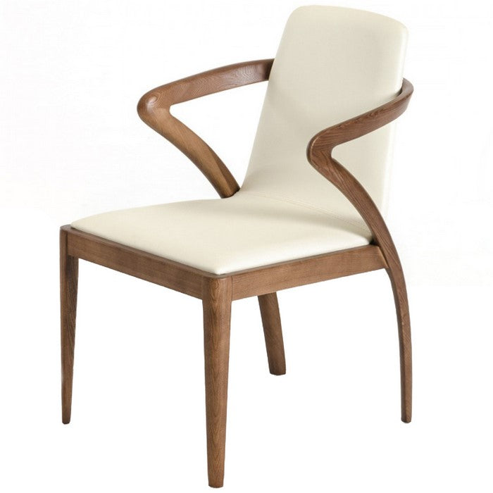 Leatherette Dining Chair with Long Tilted Back, Set of 2, Brown and Gray