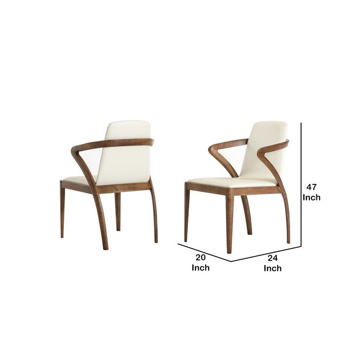 Leatherette Dining Chair with Long Tilted Back, Set of 2, Brown and Gray