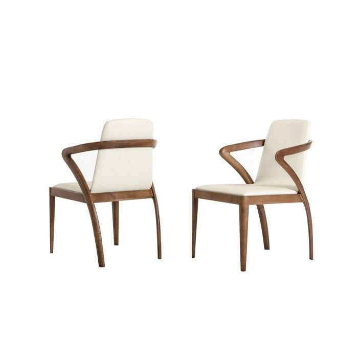 Leatherette Dining Chair with Long Tilted Back, Set of 2, Brown and Gray