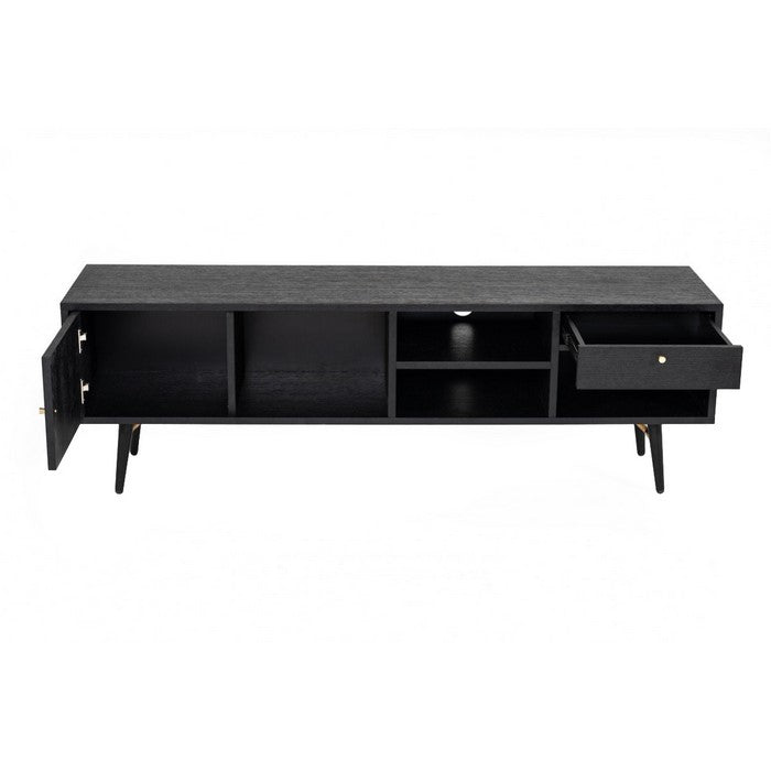 1 Door Storage Transitional Style TV Stand with 2 Open Shelves, Black