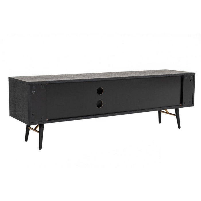 1 Door Storage Transitional Style TV Stand with 2 Open Shelves, Black