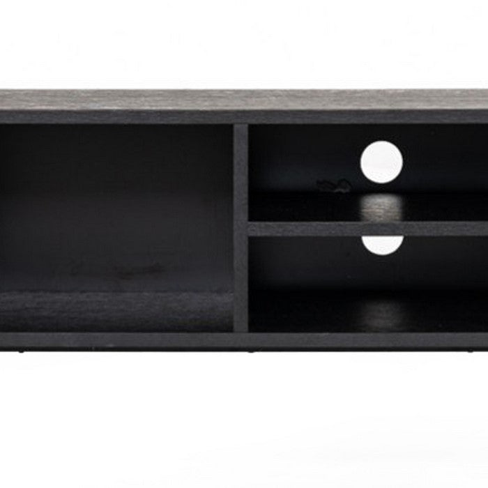 1 Door Storage Transitional Style TV Stand with 2 Open Shelves, Black