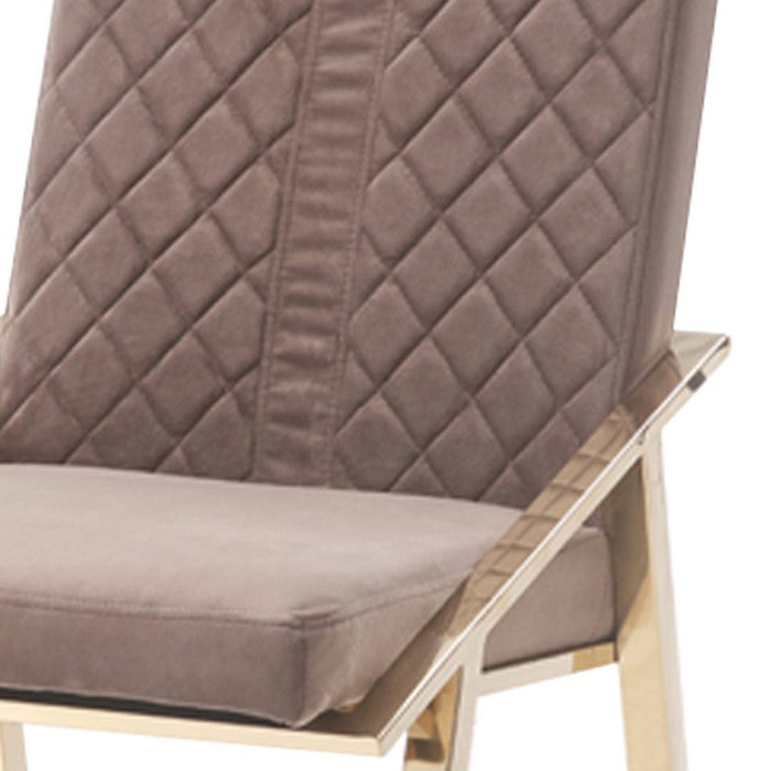 Dining Chair with Stitched Diamond Pattern at Back, Set of 2,Brown and Gold