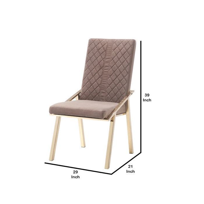 Dining Chair with Stitched Diamond Pattern at Back, Set of 2,Brown and Gold
