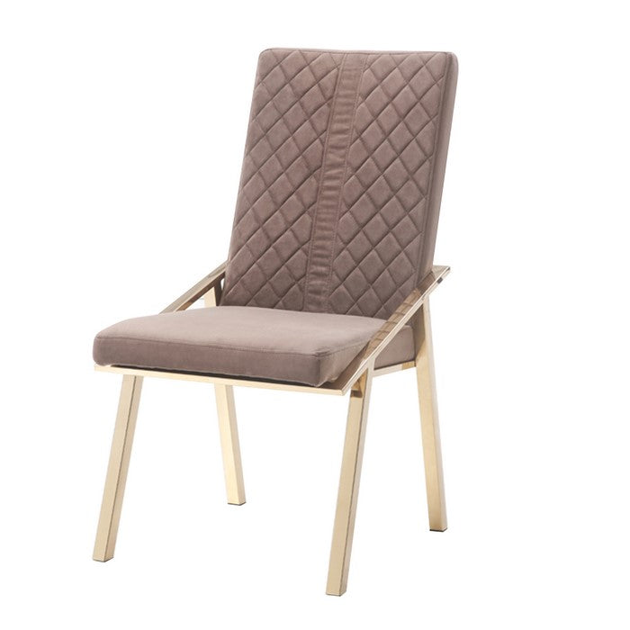 Dining Chair with Stitched Diamond Pattern at Back, Set of 2,Brown and Gold