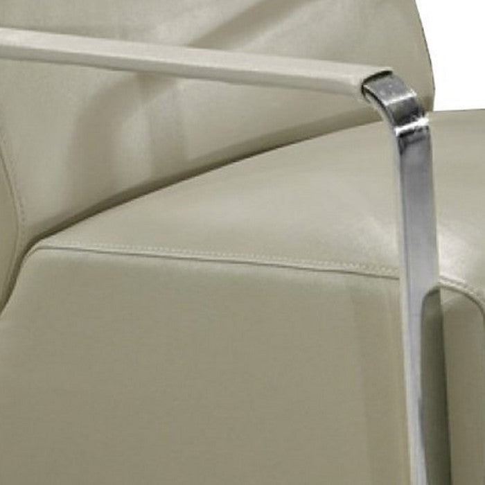 Leather Lounge Chair with Steel Arms and Sled Base, Gray and Silver