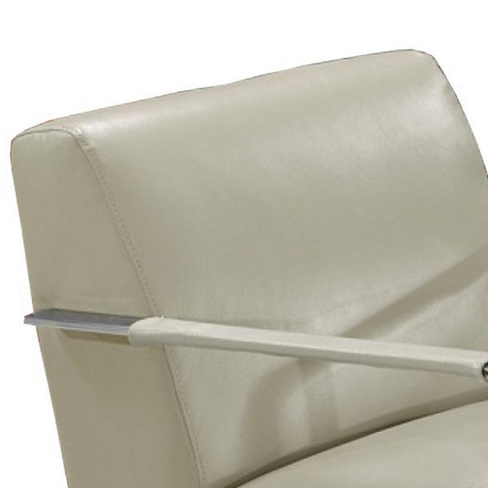 Leather Lounge Chair with Steel Arms and Sled Base, Gray and Silver