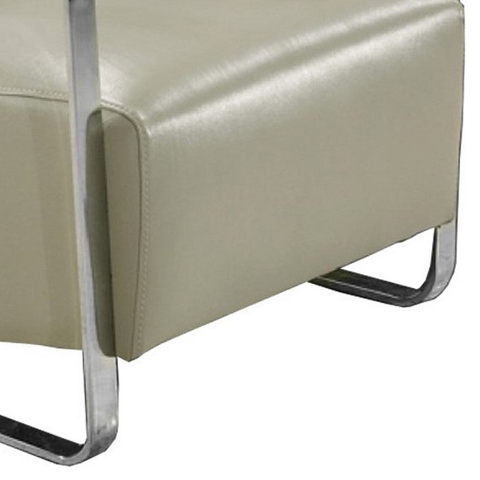 Leather Lounge Chair with Steel Arms and Sled Base, Gray and Silver