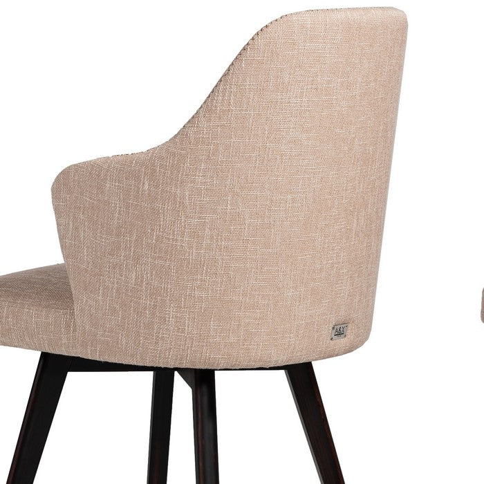 Fabric Curved Back Dining Chair with Sloped Arms, Set of 2, Brown and Beige