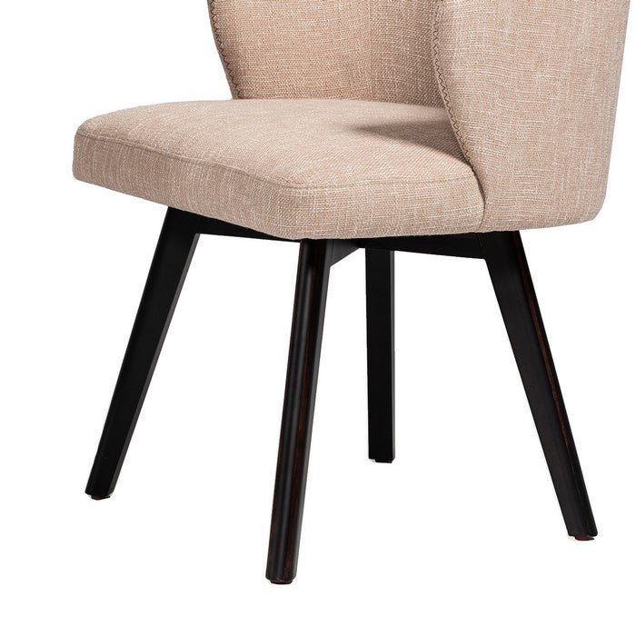 Fabric Curved Back Dining Chair with Sloped Arms, Set of 2, Brown and Beige