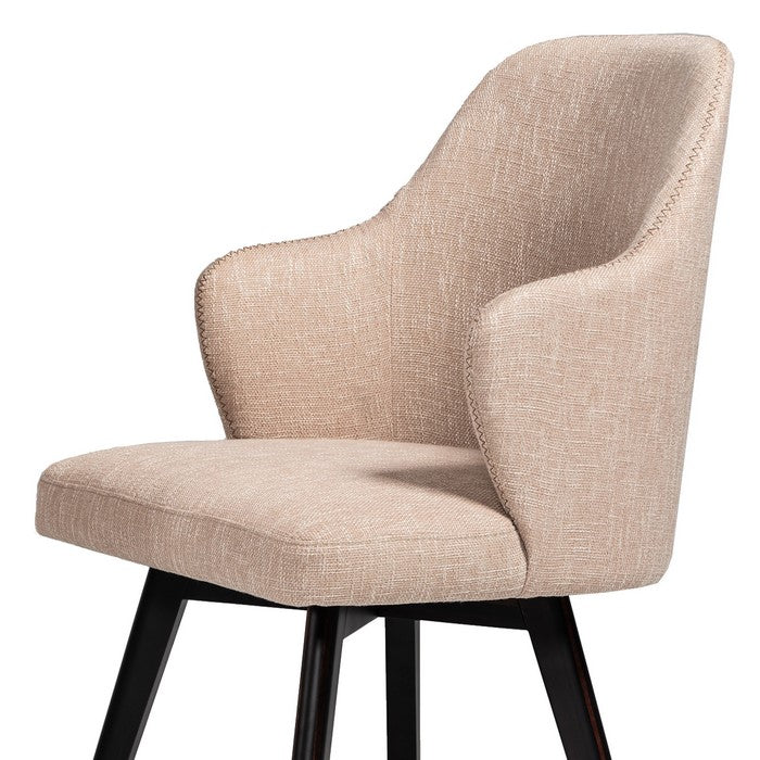 Fabric Curved Back Dining Chair with Sloped Arms, Set of 2, Brown and Beige