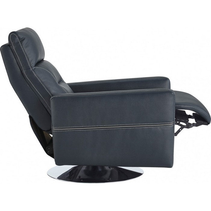 Leatherette Recliner with Round Metal Base and Contrast Stitching, Blue