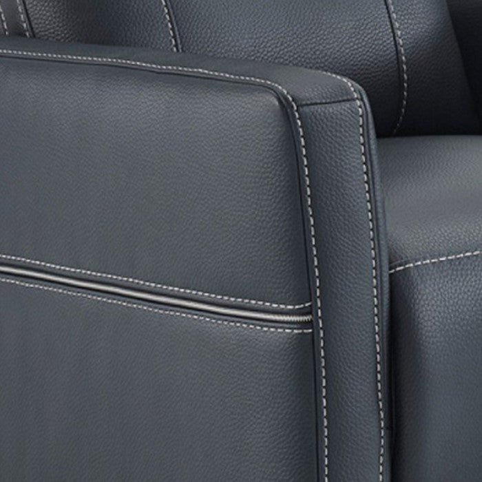 Leatherette Recliner with Round Metal Base and Contrast Stitching, Blue