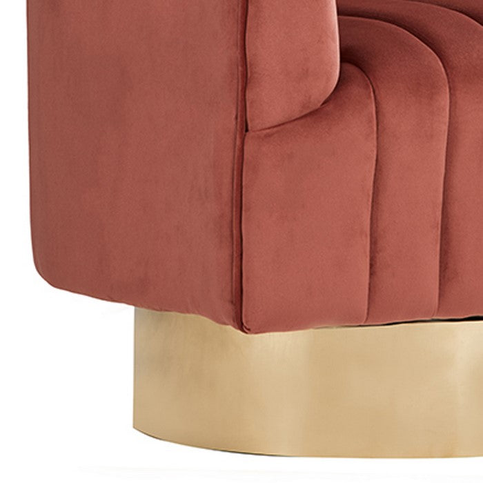 Lounge Chair with Stitched Channels and Swivel Mechanism, Pink and Gold