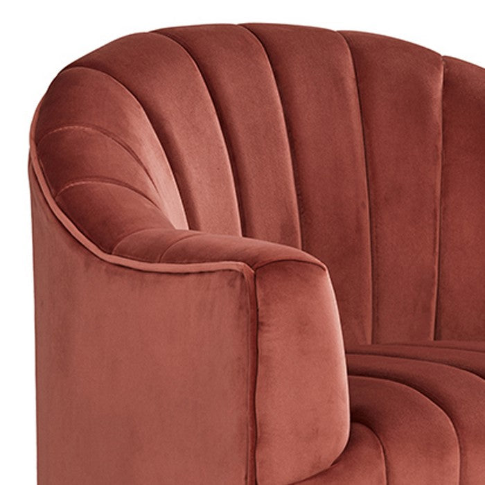 Lounge Chair with Stitched Channels and Swivel Mechanism, Pink and Gold