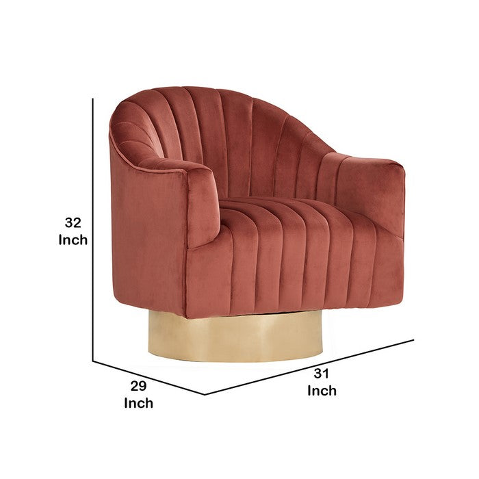 Lounge Chair with Stitched Channels and Swivel Mechanism, Pink and Gold