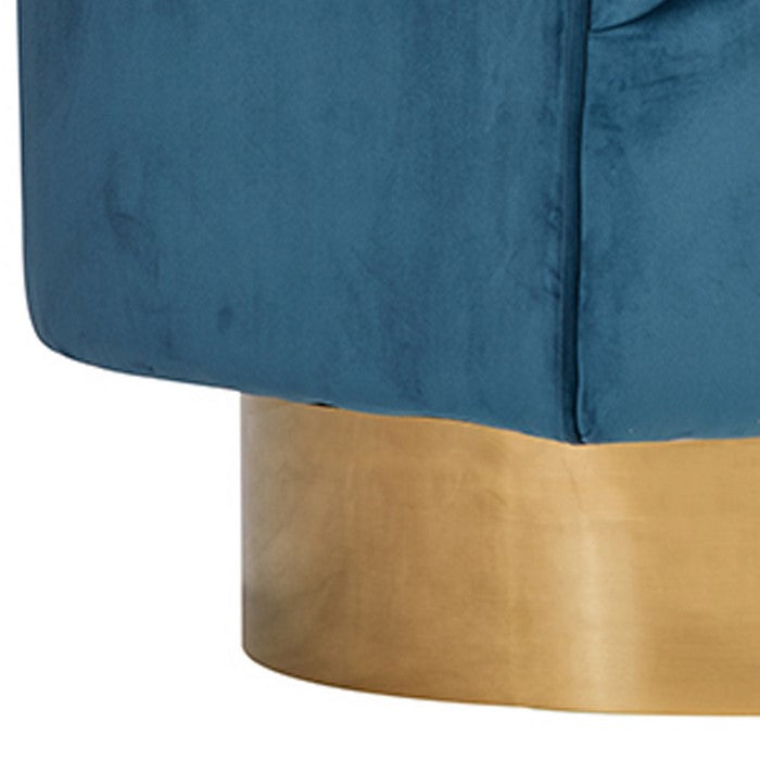 Lounge Chair with Stitched Channels and Swivel Mechanism, Blue and Gold